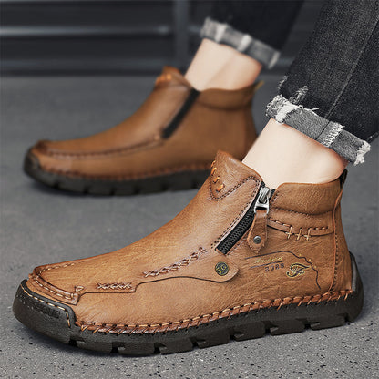 🔥Hot Save🔥 Men's Top-Quality Motorcycle Boots Hand-Stitched Genuine Leather Boots-Wide Toe, Waterproof, Anti-Slip, Anti-Sprain, Suitable for Work, Driving, Hiking