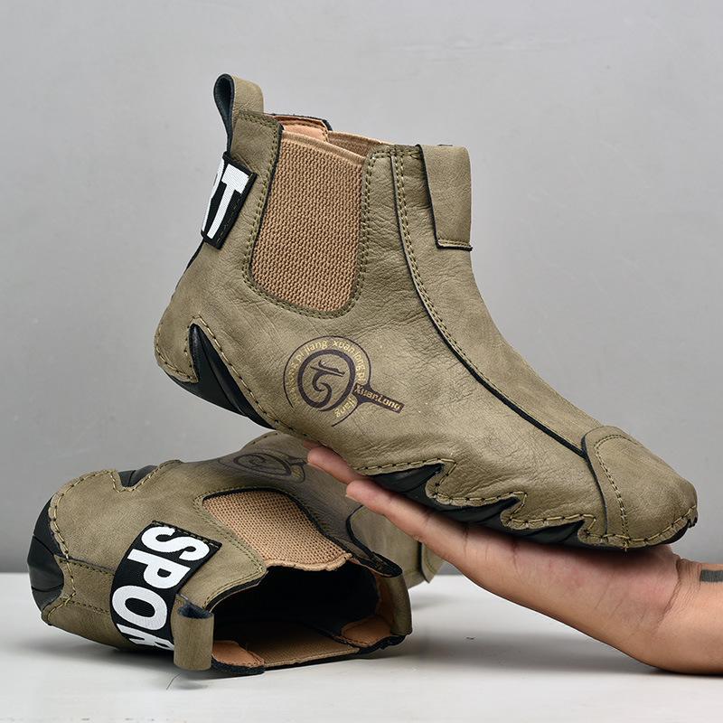 Men Large Size Handmade Cowhide Ankle Boots