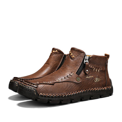 🔥Hot Save🔥 Men's Top-Quality Motorcycle Boots Hand-Stitched Genuine Leather Boots-Wide Toe, Waterproof, Anti-Slip, Anti-Sprain, Suitable for Work, Driving, Hiking