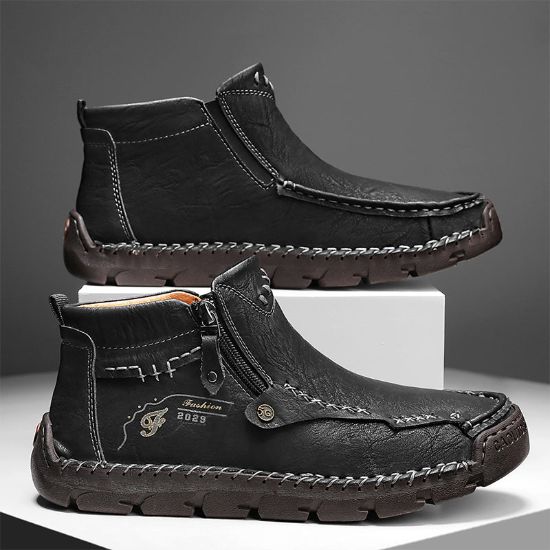 🔥Hot Save🔥 Men's Top-Quality Motorcycle Boots Hand-Stitched Genuine Leather Boots-Wide Toe, Waterproof, Anti-Slip, Anti-Sprain, Suitable for Work, Driving, Hiking