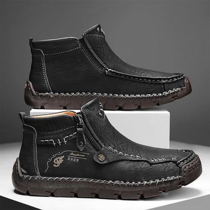 🔥Hot Save🔥 Men's Top-Quality Motorcycle Boots Hand-Stitched Genuine Leather Boots-Wide Toe, Waterproof, Anti-Slip, Anti-Sprain, Suitable for Work, Driving, Hiking