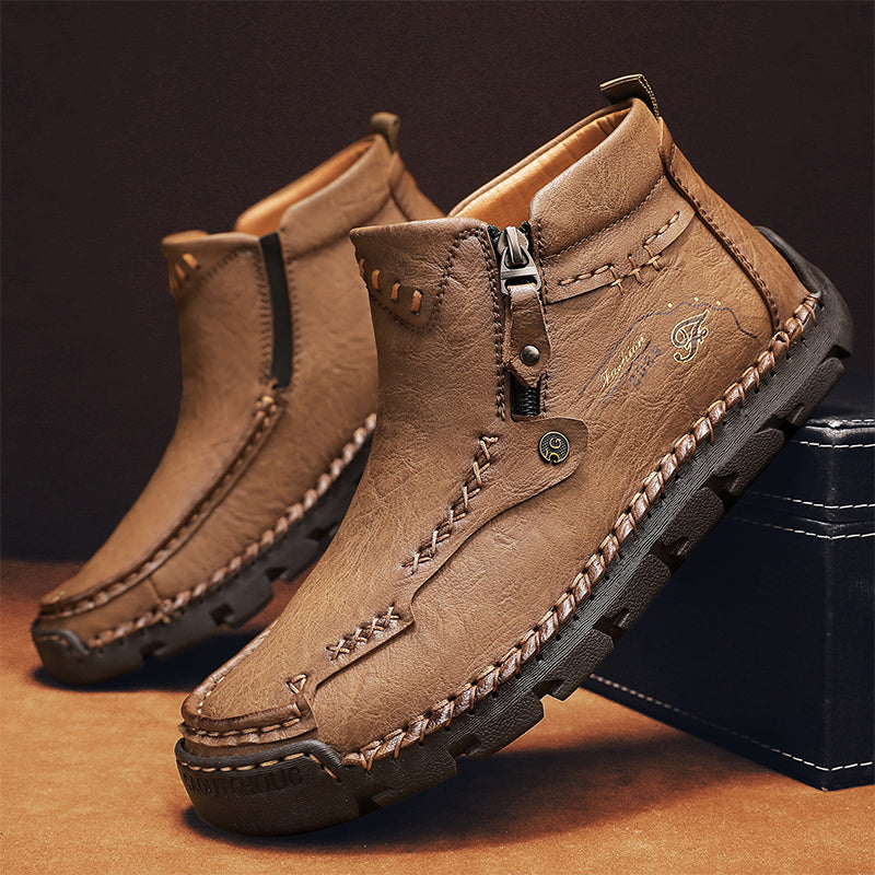 🔥Hot Save🔥 Men's Top-Quality Motorcycle Boots Hand-Stitched Genuine Leather Boots-Wide Toe, Waterproof, Anti-Slip, Anti-Sprain, Suitable for Work, Driving, Hiking