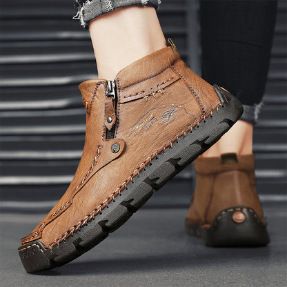 🔥Hot Save🔥 Men's Top-Quality Motorcycle Boots Hand-Stitched Genuine Leather Boots-Wide Toe, Waterproof, Anti-Slip, Anti-Sprain, Suitable for Work, Driving, Hiking