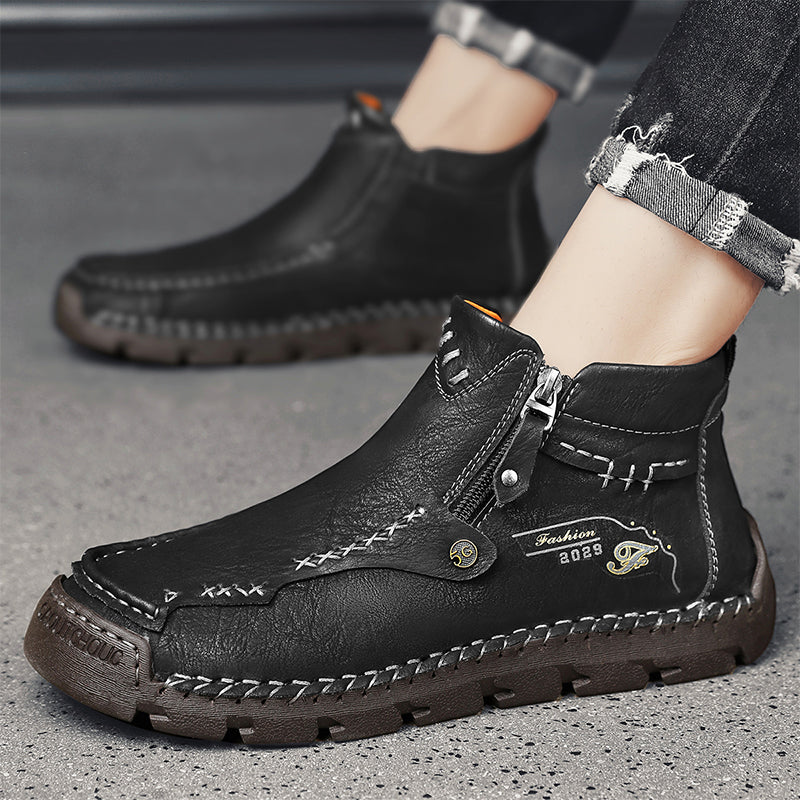 🔥Hot Save🔥 Men's Top-Quality Motorcycle Boots Hand-Stitched Genuine Leather Boots-Wide Toe, Waterproof, Anti-Slip, Anti-Sprain, Suitable for Work, Driving, Hiking
