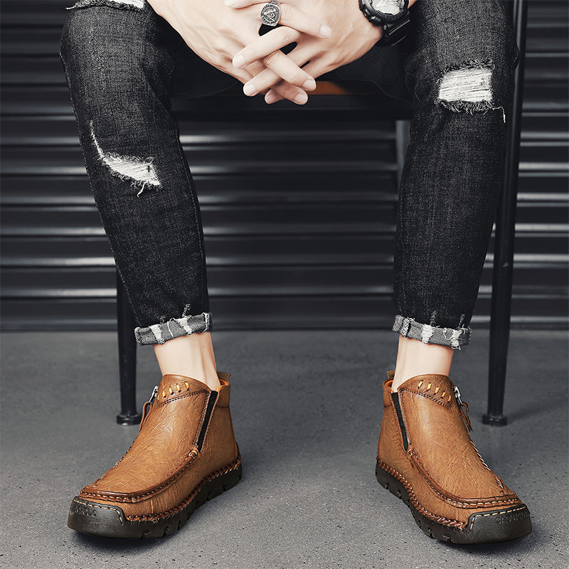 🔥Hot Save🔥 Men's Top-Quality Motorcycle Boots Hand-Stitched Genuine Leather Boots-Wide Toe, Waterproof, Anti-Slip, Anti-Sprain, Suitable for Work, Driving, Hiking