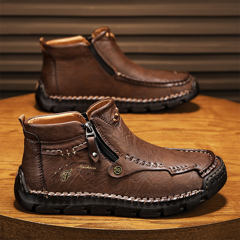 🔥Hot Save🔥 Men's Top-Quality Motorcycle Boots Hand-Stitched Genuine Leather Boots-Wide Toe, Waterproof, Anti-Slip, Anti-Sprain, Suitable for Work, Driving, Hiking