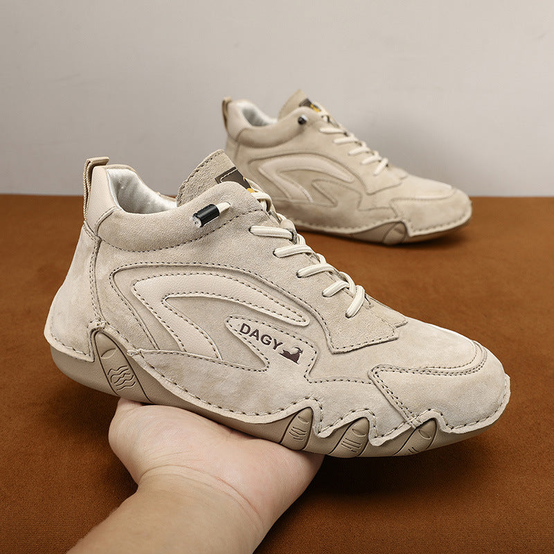 2023 New Couple Retro High Top Casual Shoes Leather Soft Bottom Non-Slip Work Shoes