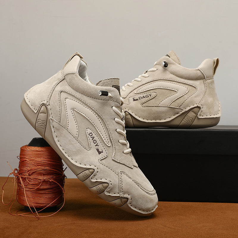 2023 New Couple Retro High Top Casual Shoes Leather Soft Bottom Non-Slip Work Shoes
