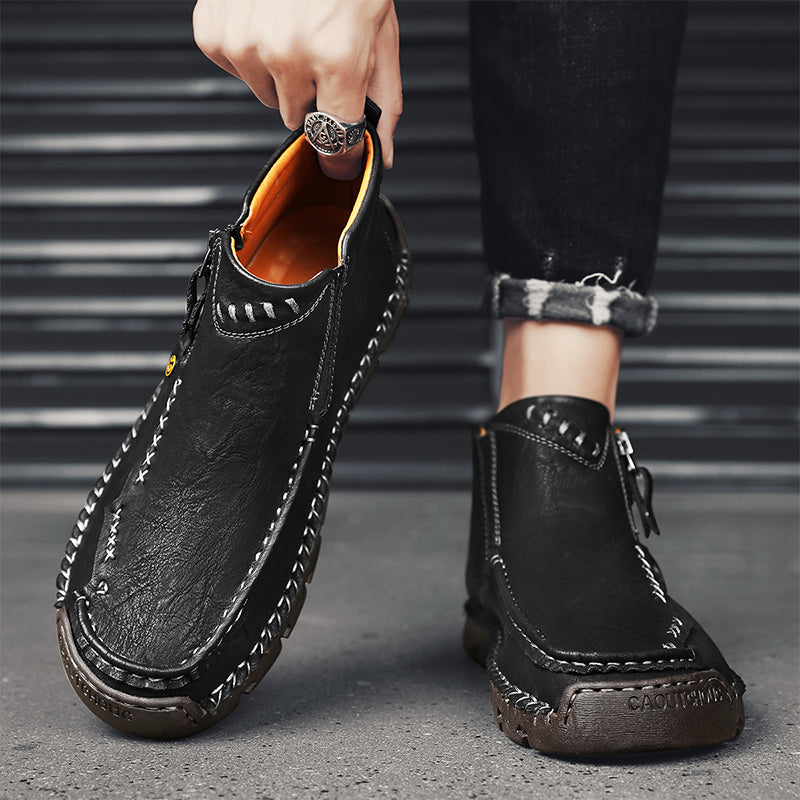 🔥Hot Save🔥 Men's Top-Quality Motorcycle Boots Hand-Stitched Genuine Leather Boots-Wide Toe, Waterproof, Anti-Slip, Anti-Sprain, Suitable for Work, Driving, Hiking