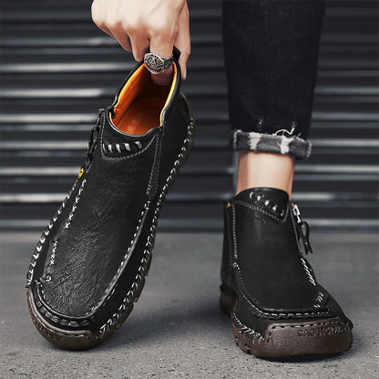 🔥Hot Save🔥 Men's Top-Quality Motorcycle Boots Hand-Stitched Genuine Leather Boots-Wide Toe, Waterproof, Anti-Slip, Anti-Sprain, Suitable for Work, Driving, Hiking