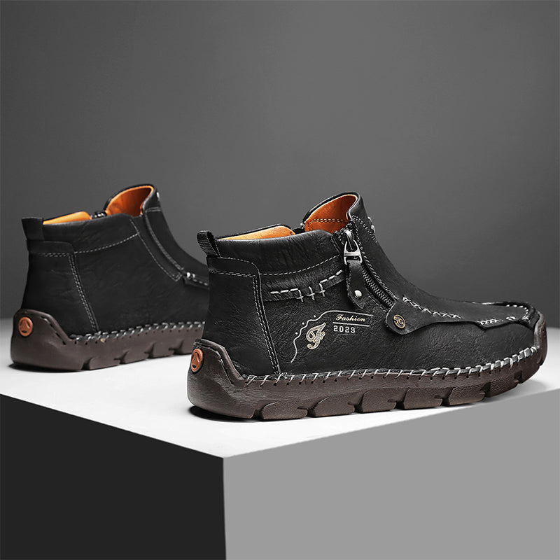 🔥Hot Save🔥 Men's Top-Quality Motorcycle Boots Hand-Stitched Genuine Leather Boots-Wide Toe, Waterproof, Anti-Slip, Anti-Sprain, Suitable for Work, Driving, Hiking