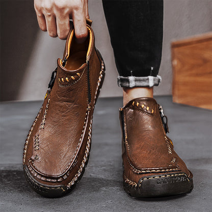 🔥Hot Save🔥 Men's Top-Quality Motorcycle Boots Hand-Stitched Genuine Leather Boots-Wide Toe, Waterproof, Anti-Slip, Anti-Sprain, Suitable for Work, Driving, Hiking