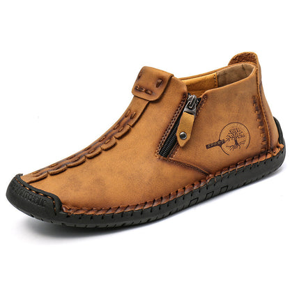 Men's new large size zipper outdoor leisure hand-sewn tooling boots