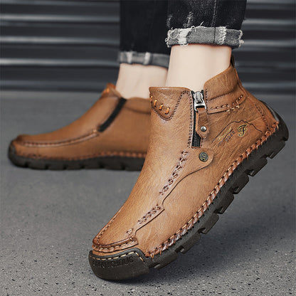 🔥Hot Save🔥 Men's Top-Quality Motorcycle Boots Hand-Stitched Genuine Leather Boots-Wide Toe, Waterproof, Anti-Slip, Anti-Sprain, Suitable for Work, Driving, Hiking