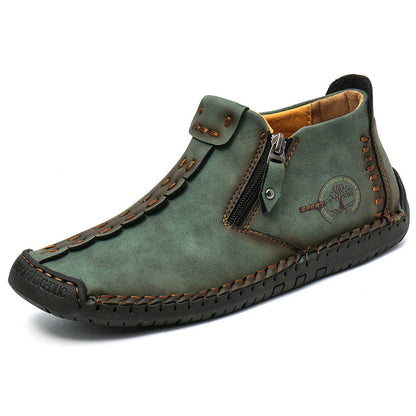 Men's new large size zipper outdoor leisure hand-sewn tooling boots