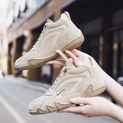 2023 New Couple Retro High Top Casual Shoes Leather Soft Bottom Non-Slip Work Shoes
