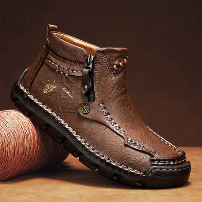 🔥Hot Save🔥 Men's Top-Quality Motorcycle Boots Hand-Stitched Genuine Leather Boots-Wide Toe, Waterproof, Anti-Slip, Anti-Sprain, Suitable for Work, Driving, Hiking