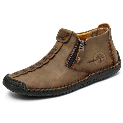 Men's new large size zipper outdoor leisure hand-sewn tooling boots