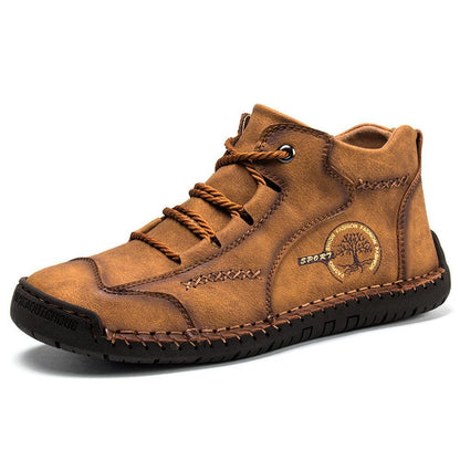 Men Vintage Microfiber Leather Hand Stitching Soft Ankle Boots
