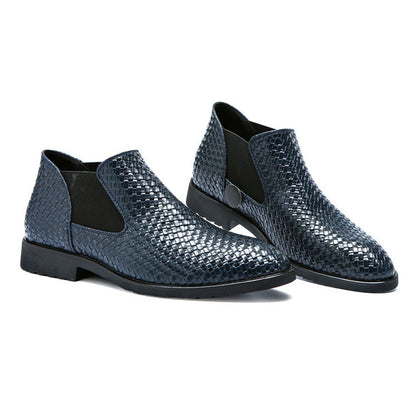 Men's Leather-strips Hand-knitted Chelsea Boots