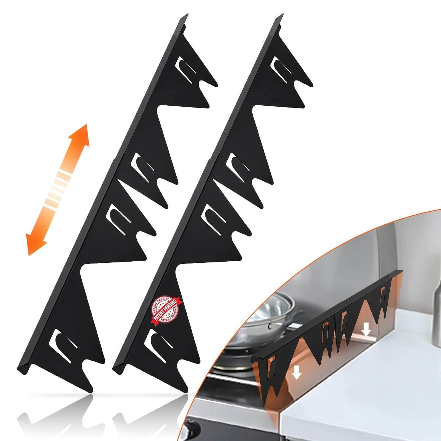 Stainless Steel Stove Gap Covers,Stove Gap Filler, Range Trim Kit, Stove Gap Guards, Heat Resistant and Easy to Clean, Easy retractable Length 13.8" to 27.5", Width 0.79",Black 0r silver (2PCS)