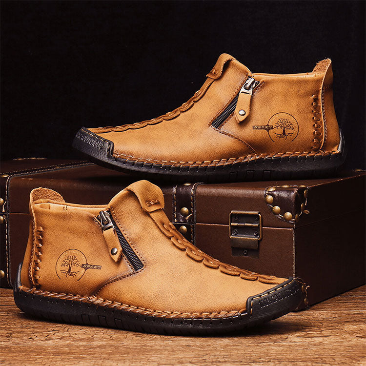 Men's new large size zipper outdoor leisure hand-sewn tooling boots