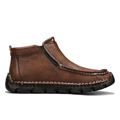 🔥Hot Save🔥 Men's Top-Quality Motorcycle Boots Hand-Stitched Genuine Leather Boots-Wide Toe, Waterproof, Anti-Slip, Anti-Sprain, Suitable for Work, Driving, Hiking
