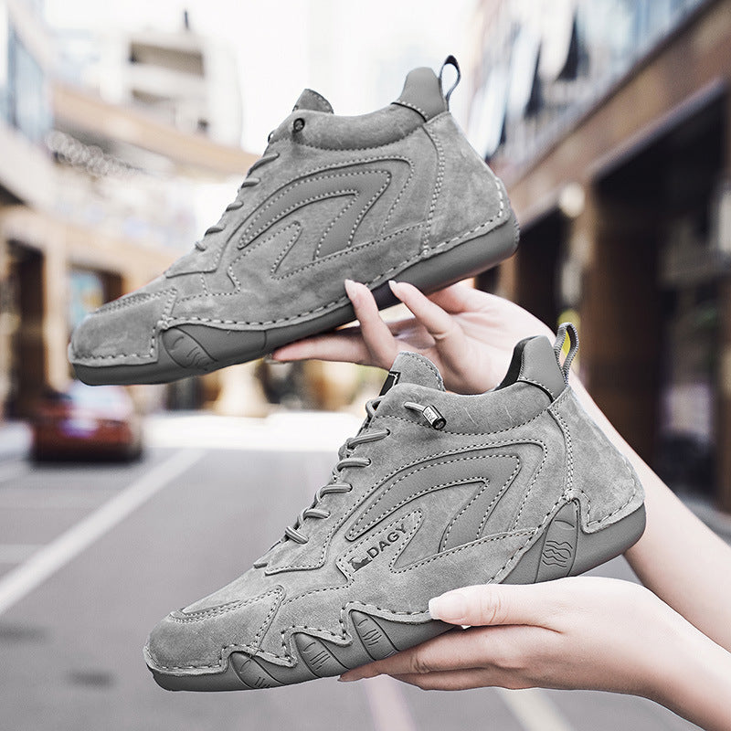 2023 New Couple Retro High Top Casual Shoes Leather Soft Bottom Non-Slip Work Shoes
