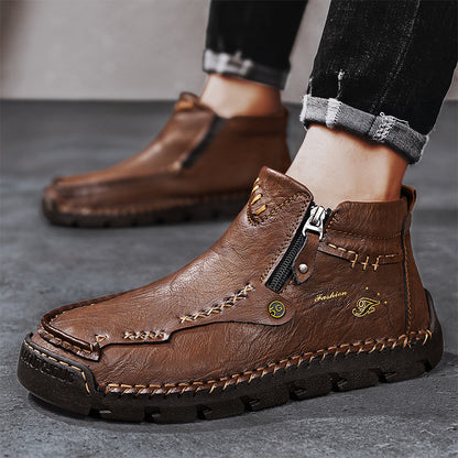 🔥Hot Save🔥 Men's Top-Quality Motorcycle Boots Hand-Stitched Genuine Leather Boots-Wide Toe, Waterproof, Anti-Slip, Anti-Sprain, Suitable for Work, Driving, Hiking