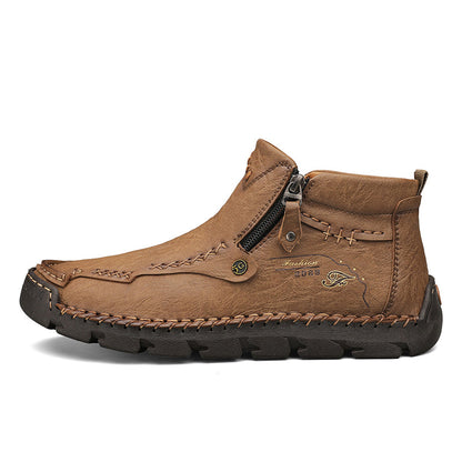 🔥Hot Save🔥 Men's Top-Quality Motorcycle Boots Hand-Stitched Genuine Leather Boots-Wide Toe, Waterproof, Anti-Slip, Anti-Sprain, Suitable for Work, Driving, Hiking