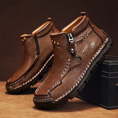 🔥Hot Save🔥 Men's Top-Quality Motorcycle Boots Hand-Stitched Genuine Leather Boots-Wide Toe, Waterproof, Anti-Slip, Anti-Sprain, Suitable for Work, Driving, Hiking