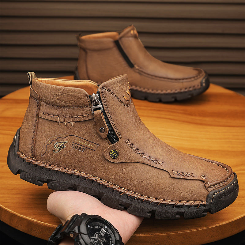 🔥Hot Save🔥 Men's Top-Quality Motorcycle Boots Hand-Stitched Genuine Leather Boots-Wide Toe, Waterproof, Anti-Slip, Anti-Sprain, Suitable for Work, Driving, Hiking