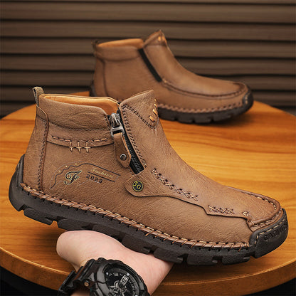🔥Hot Save🔥 Men's Top-Quality Motorcycle Boots Hand-Stitched Genuine Leather Boots-Wide Toe, Waterproof, Anti-Slip, Anti-Sprain, Suitable for Work, Driving, Hiking