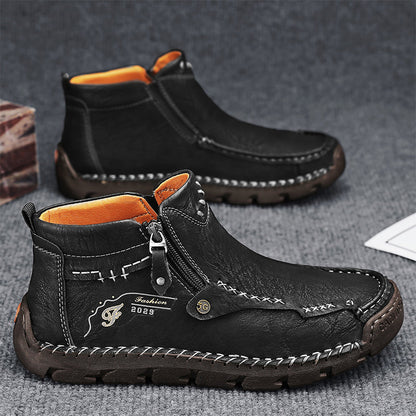 🔥Hot Save🔥 Men's Top-Quality Motorcycle Boots Hand-Stitched Genuine Leather Boots-Wide Toe, Waterproof, Anti-Slip, Anti-Sprain, Suitable for Work, Driving, Hiking