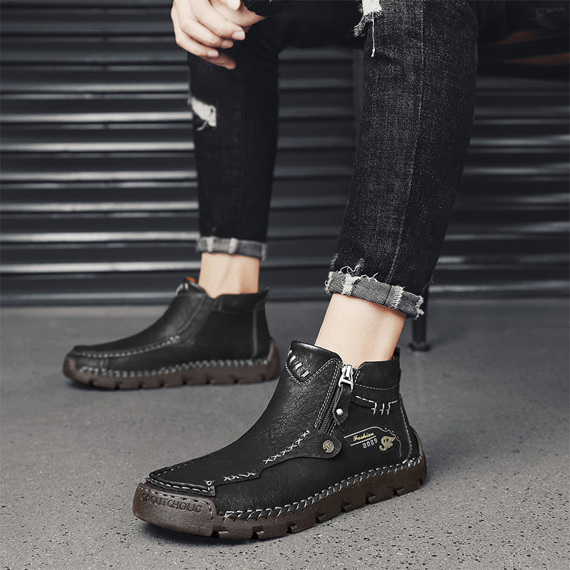 🔥Hot Save🔥 Men's Top-Quality Motorcycle Boots Hand-Stitched Genuine Leather Boots-Wide Toe, Waterproof, Anti-Slip, Anti-Sprain, Suitable for Work, Driving, Hiking