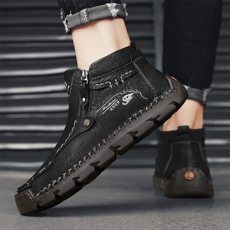 🔥Hot Save🔥 Men's Top-Quality Motorcycle Boots Hand-Stitched Genuine Leather Boots-Wide Toe, Waterproof, Anti-Slip, Anti-Sprain, Suitable for Work, Driving, Hiking