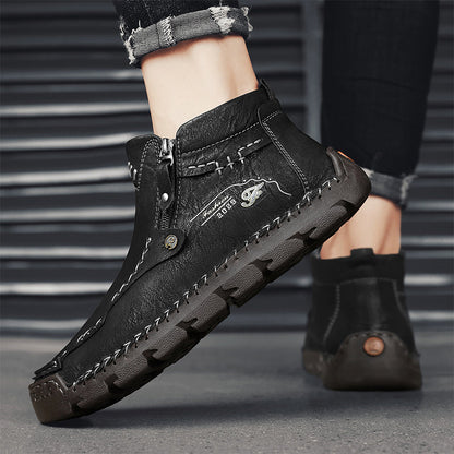 🔥Hot Save🔥 Men's Top-Quality Motorcycle Boots Hand-Stitched Genuine Leather Boots-Wide Toe, Waterproof, Anti-Slip, Anti-Sprain, Suitable for Work, Driving, Hiking