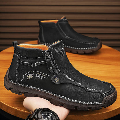 🔥Hot Save🔥 Men's Top-Quality Motorcycle Boots Hand-Stitched Genuine Leather Boots-Wide Toe, Waterproof, Anti-Slip, Anti-Sprain, Suitable for Work, Driving, Hiking