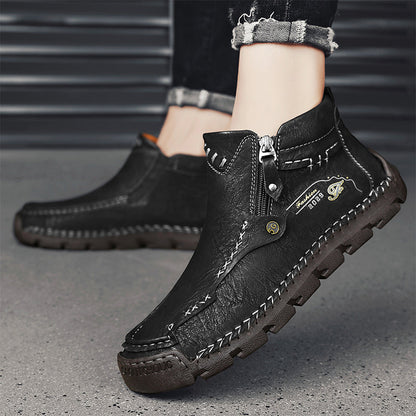 🔥Hot Save🔥 Men's Top-Quality Motorcycle Boots Hand-Stitched Genuine Leather Boots-Wide Toe, Waterproof, Anti-Slip, Anti-Sprain, Suitable for Work, Driving, Hiking