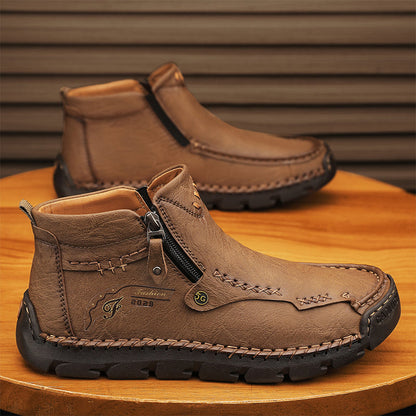 🔥Hot Save🔥 Men's Top-Quality Motorcycle Boots Hand-Stitched Genuine Leather Boots-Wide Toe, Waterproof, Anti-Slip, Anti-Sprain, Suitable for Work, Driving, Hiking
