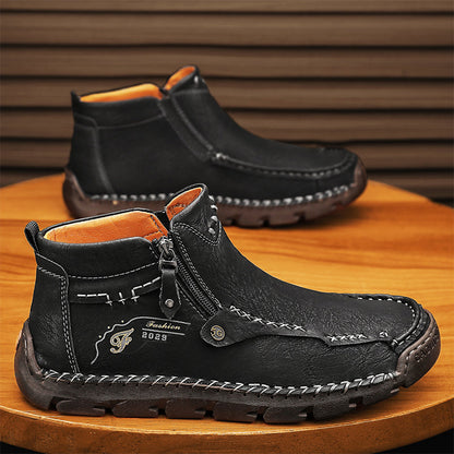 🔥Hot Save🔥 Men's Top-Quality Motorcycle Boots Hand-Stitched Genuine Leather Boots-Wide Toe, Waterproof, Anti-Slip, Anti-Sprain, Suitable for Work, Driving, Hiking