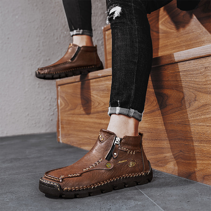 🔥Hot Save🔥 Men's Top-Quality Motorcycle Boots Hand-Stitched Genuine Leather Boots-Wide Toe, Waterproof, Anti-Slip, Anti-Sprain, Suitable for Work, Driving, Hiking