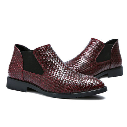 Men's Leather-strips Hand-knitted Chelsea Boots