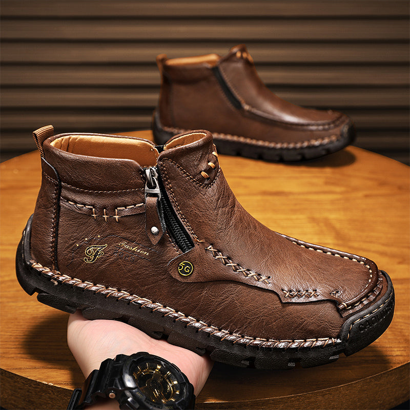 🔥Hot Save🔥 Men's Top-Quality Motorcycle Boots Hand-Stitched Genuine Leather Boots-Wide Toe, Waterproof, Anti-Slip, Anti-Sprain, Suitable for Work, Driving, Hiking
