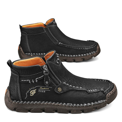 🔥Hot Save🔥 Men's Top-Quality Motorcycle Boots Hand-Stitched Genuine Leather Boots-Wide Toe, Waterproof, Anti-Slip, Anti-Sprain, Suitable for Work, Driving, Hiking