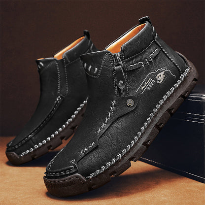 🔥Hot Save🔥 Men's Top-Quality Motorcycle Boots Hand-Stitched Genuine Leather Boots-Wide Toe, Waterproof, Anti-Slip, Anti-Sprain, Suitable for Work, Driving, Hiking