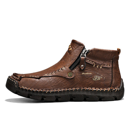 🔥Hot Save🔥 Men's Top-Quality Motorcycle Boots Hand-Stitched Genuine Leather Boots-Wide Toe, Waterproof, Anti-Slip, Anti-Sprain, Suitable for Work, Driving, Hiking