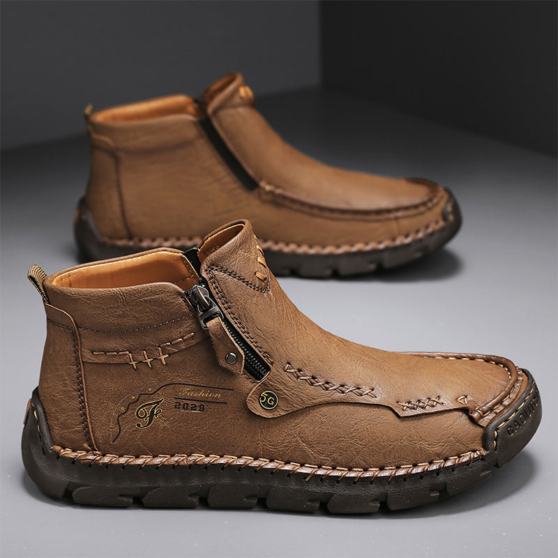 🔥Hot Save🔥 Men's Top-Quality Motorcycle Boots Hand-Stitched Genuine Leather Boots-Wide Toe, Waterproof, Anti-Slip, Anti-Sprain, Suitable for Work, Driving, Hiking
