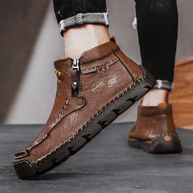 🔥Hot Save🔥 Men's Top-Quality Motorcycle Boots Hand-Stitched Genuine Leather Boots-Wide Toe, Waterproof, Anti-Slip, Anti-Sprain, Suitable for Work, Driving, Hiking