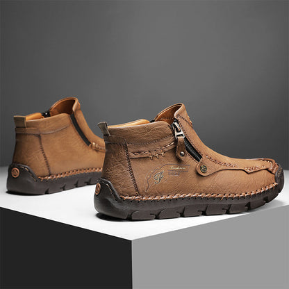 🔥Hot Save🔥 Men's Top-Quality Motorcycle Boots Hand-Stitched Genuine Leather Boots-Wide Toe, Waterproof, Anti-Slip, Anti-Sprain, Suitable for Work, Driving, Hiking